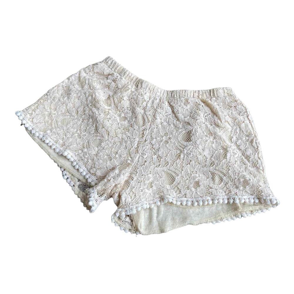 Tea N Rose Girls Lace Shorts L Cream Elastic Waist‎ Lined Shortie
